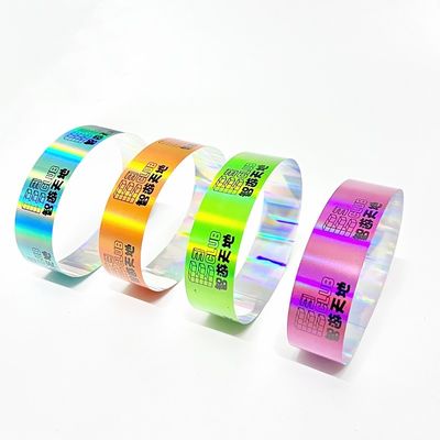 Фабрика оптовый лазерный блеск запястье ремень неоновый цвет Ranibow лазерный штрих-код логотип блестящий лазерный бумажный браслет для мероприятия